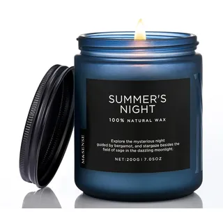 M&SENSE Duftkerze im Glas – Sojawachskerze Sommernacht 200g | Frisches und Fruchtiges Aroma | 50 Stunden Brenndauer | Natürliche Kerze für Entspannung und Urlaubsstimmung