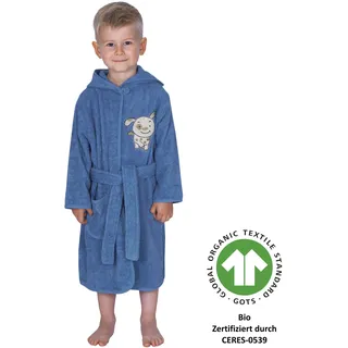 Kinderbademantel WÖRNER "Hund" Gr. 86, blau (rauchblau), L:60cm, Baumwoll-Webfrottier, Hausmäntel, Kinderbademantel, mit Stickerei, mit Taschen, maschinenwaschbar, trocknergeeignet