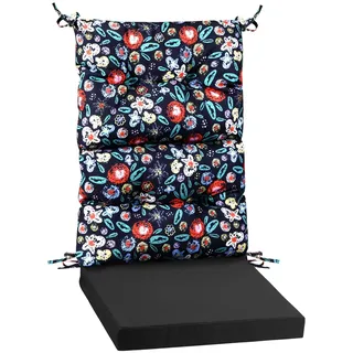 PRIMEPATIO Gartenstuhl-Auflagen Hochlehner Set – Bequeme Outdoor Sitzkissen für Gartenstühle & Klappstühle, Weiche Hochlehner Auflagen für Balkon, Terrasse & Gartenmöbel, Schwarze Blüten