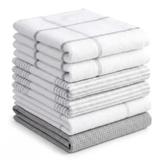 BOSKIMO Premium Geschirrtücher Baumwolle – 6er Set Küchenhandtücher aus Mikrofaser und Frottee, Hochsaugfähige Baumwolltücher, Reinigungstücher Weiß & Grau