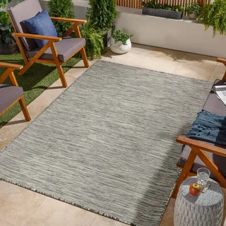 Jimri In- & Outdoor Teppich - Wetterfester Teppich für Balkon, Terrasse, Garten, Wohnzimmer, Küche - Strapazierfähiger Bodenteppich, Widersteht UV-Strahlen & Wasser - Größe 140 x 200 cm, Silber