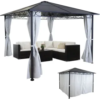MCW Hardtop Pergola C77 Garten Pavillon Kunststoff-Dach Seitenwand Alu Hellgrau 3x3m