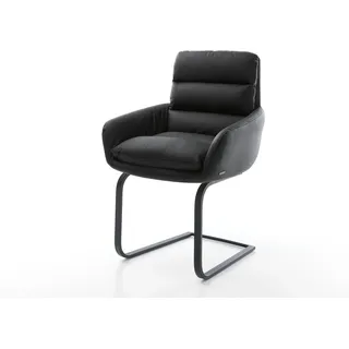DELIFE Freischwinger Abelia-Flex mit Armlehnen Echt-Leder Schwarz Freischwinger flach Schwarz - Schwarz