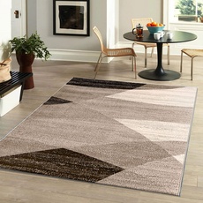 Bild Moderner Teppich Geometrisches Muster Meliert in Braun Beige, Maße:80x250 cm