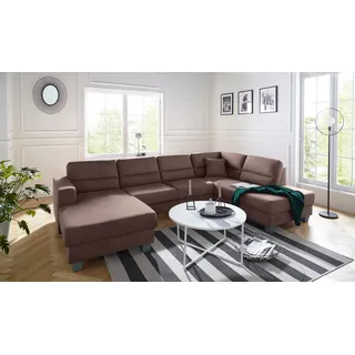 TRENDMANUFAKTUR Wohnlandschaft »Chamber, zeitlos&modern, hoher Sitzkomfort, Breite 310cm, U-Form« wahlweise mit Schlaffunktion, braun