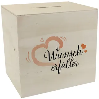Spardose aus Holz mit Herzmotiv und Text - Wunscherfüller mit Herzchen eine super liebevolle Geschenkidee für Frauen zum Geburtstag oder zum Muttertag wenn sie auf etwas sparen