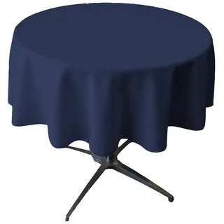 La Leinen Polyester Popeline Tischdecke rund, Polyester, Navy, 147,32 cm