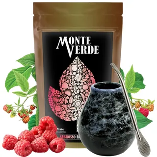Brasilianisch Yerba Mate-Tee Set●Monte Verde Sabrosso Raspberry Mate-Tee 500g●Himbeeren, Orangenschalen und Hibiskus●Keramik becher Marmol Dark 350ml●Edeltahl trinkhalm Bombilla 19cm●Mate-Trinkgefäß
