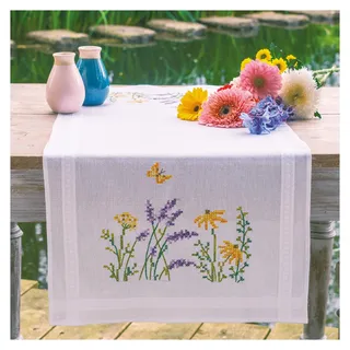 Vervaco Stickpackung Kreuzstich Set Vorgedruckt Tischläufer Lavendel Stickdecken Vorgezeichnet DIY Basteln Erwachsene Kreativ Set Stickläufer zum Selbersticken ca. 40 x 100 cm Handarbeit Zubehör