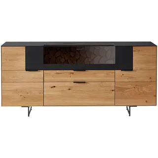 Valdera Sideboard , Metall , Wildeiche , massiv , 4 Fächer , 2 Schubladen , 209.9x98.4x45.2 cm , Typenauswahl, Beimöbel erhältlich, umfangreiches Zubehör erhältlich , Wohnzimmer, Wohnwände, Wohnwand-Serien