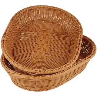SYUTBOU 2 Stück Ovaler Brotkorb Geflochten, 40 x 30 x 8 cm Braun BrotköRbchen Oval, Kunststoff BröTchenkorb für Brötchen