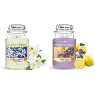 Yankee Candle Duftkerze im großen Jar, Lemon Lavender, Brenndauer bis zu 150 Stunden & Duftkerze im Glas (groß) – Midnight Jasmine – Kerze mit langer Brenndauer bis zu 150 Stunden