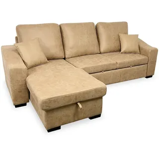 Mattfy Chaiselongue Schlafsofa mit Aufbewahrungsbox, Modell Melbour, modernes Design, praktisch und funktional, Holz, Stein, 253 cm (L) x 154 cm (T) x 100 cm (H)