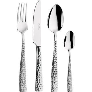 Pintinox, 48-teiliges Besteck-Set Palace, gehämmert, Edelstahl, Made in Italy, für 12 Personen