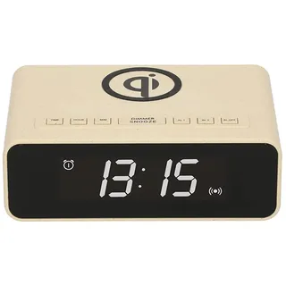 FRUGALINO Wecker Digital mit QI-Ladefunktion, Kabelloses Laden, Digital Dual Alarm Clock, Schlummerfunktion, Ladestation mit dimmbarem Display in 5 Stufen, Wireless Charger, Wecker ohne Ticken, beige