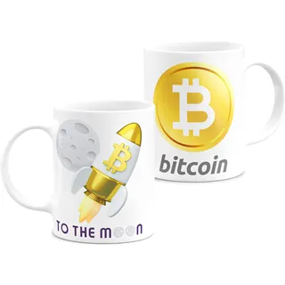 Cryptocurrency Tasse 3D Coin To The Moon Bitcoin DogeCoin Solana Monero Shiva Weißer Keramik-Frühstücksbecher 11oz (Btc)