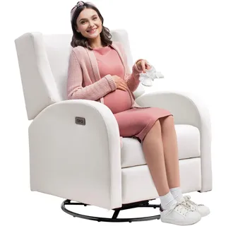 Vevor Relaxsessel mit Wippfunktion Polyester 113,4 x 113 x 70 cm Cremeweiß elektrisch