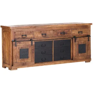 Landscape Sideboard , Naturfarben , Metall , Mangoholz , massiv , 2 Fächer , 10 Schubladen , 195x85x45 cm , stehend , Kleinmöbel, Kommoden, Sideboards