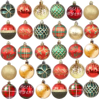 Weihnachtskugeln Weihnachtsbaumschmuck-Set,30Stück 60mm Kunststoff Weihnachtsbaumkugeln mit Aufhänger Weihnachtsbaum für Weihnachten Hochzeit Party (Rot Grun)