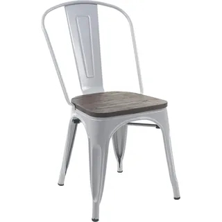 Stuhl HWC-A73 inkl. Holz-Sitzfläche, Bistrostuhl Stapelstuhl, Metall Industriedesign stapelbar  grau - Grau