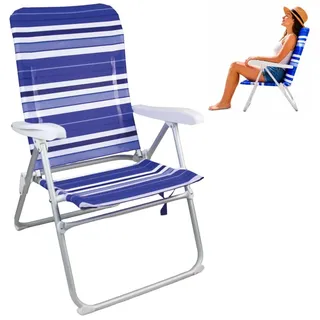 JUGATOYS Strandstuhl mit Mehreren Positionen, blau, 37 cm Sitzhöhe, Klappstuhl mit Griffen für einfachen Transport und Armlehnen, für Camping, Terrasse, Garten im Freien - Textilen und Aluminium