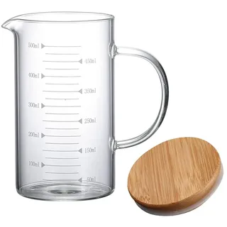 Ritte Hitzebeständiges Glas, Messbecher aus Glas, Milch Messbecher, Messbecher mit Deckel, für Saft, Milch und Backen (500ML)