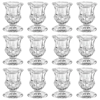 Belle Vous Konisches Kerzenständer Glas Set (12 STK) - B4,7 x H6,3 cm - Kristallklare Teelichthalter Glas Kerzenständer für Stabkerzen, Aromatherapie Geschenk, Haus & Hochzeit Tischdekoration