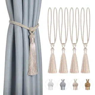 Dalababa Vorhang Raffhalter Quaste, 4 Stück Raffhalter für Vorhänge, Beige | Polyester Baumwoll, Gardinen Raffhalter boho für Vorhänge, Vorhanghalter Rope Tiebacks für Wohnzimmer, Schlafzimmer