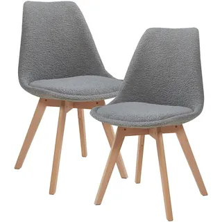 [en.casa] Esszimmerstuhl Fläten Bouclé Hellgrau 2er Set