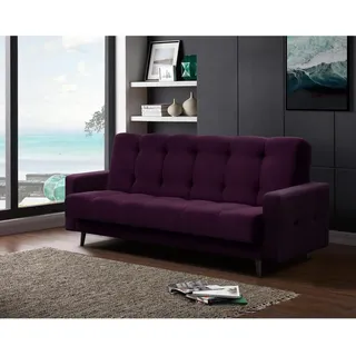 Schlafsofa Nancy BIS Dreisitzer mit Schlaffunktion Bettkasten Polstersofa aus Velours Sofa mit Federkern Holzbeine, Stoff: kronos 03 - lila - Lila