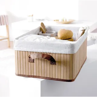 Aufbewahrungskorb Faltbar Bambus Organizer Box mit Griffen Schützender Innenfutter Dekorativer Stauraum für Regale Schlafzimmer Badezimmer Küchen Natürlich Braun Aufbewahrungsbox - Aufbewahrungsbox