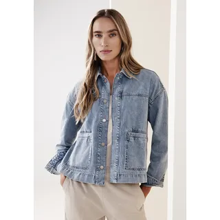 Jeansjacke STREET ONE, Damen, Gr. 34, blau (light blau random washed), Denim/Jeans, Obermaterial: 100% Baumwolle, unifarben, normal hüftbedeckend, Rundhals, 1-Knopf-Manschette, Jacken Jeansjacke, mit großen Taschen und Hemdkragen