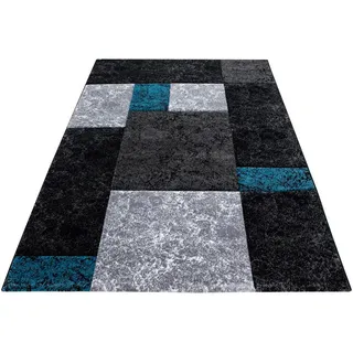 Webteppich , Türkis , Textil , Karo , rechteckig , 120x170 cm , Oeko-Tex® Standard 100 , für Fußbodenheizung geeignet, schmutzabweisend, für Hausstauballergiker geeignet, lichtunempfindlich, antistatisch, pflegeleicht, strapazierfähig, leicht zusammenrollbar , Teppiche und Böden, Teppiche, Webteppiche