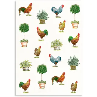 KRACHT, Halbleinen Geschirrtuch, Druckmotiv Hühnerhof, 50/70cm