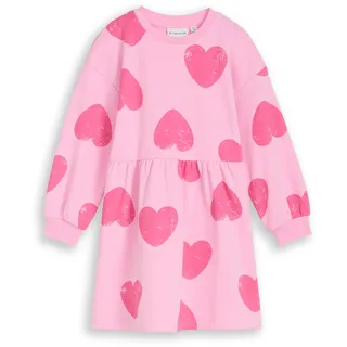 Sweatkleid TOM TAILOR, Mädchen, Gr. 104/110, N-Gr, rosa (big pink heart print), Sweatware, Obermaterial: 60% Baumwolle, 40% Polyester, bedruckt, A-Linie normal, Rundhals, Rippbündchen, Kleider Sweatkleid, mit All-Over Print