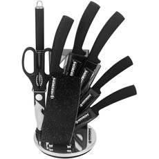 Herzberg Set Cuisine Professional Kitchen-Edelstahl-Trantmesser-Acrylunterstützung-Ergonomischer Griff-Messer mit 8-Zimmer-Stütze-Schwarz HGMSN8-BLM, Ceramic