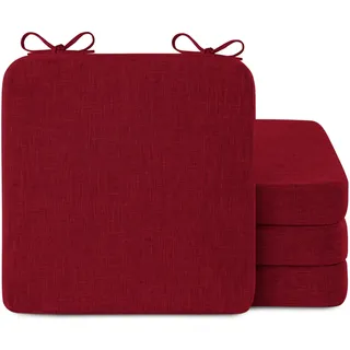 AddGrace Stuhlkissen für Esszimmer 4er Set, 40x40x5 cm, Rot | Quadratische, mit Bändern, waschbar, rutschfeste Sitzkissen für Küche, Indoor, Gartenstuhl, Balkon, Terrasse & Esszimmer