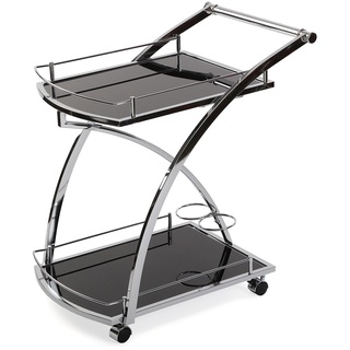 Versa Driana Wagen für Küche, Wohnzimmer oder Esszimmer, moderne Servierwagen, Maßnahmen (H x L x B) 73 x 46 x 66 cm, Glas und Metall, Farbe: Schwarz