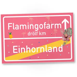 Unicorniverse Einhorn Flamingo Schild Ortsschild - Ortstafel rosa süße Wanddeko Deko Türschild Mädels Mädchen Zimmer Geschenkidee Geburtstagsgeschenk lustig - Beste Freundin