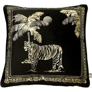 Laurence Llewelyn-Bowen - Tiger Tiger Kissen, Samt, gefüllt, 43 x 43 cm, Schwarz