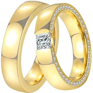 Trauring DOOSTI "Schmuck Geschenk Edelstahl Trauring Ehering Partnerring LIEBE" Gr. 56, gold (gelbgoldfarben), Fingerringe, Damen, 56, ohne Zirkonia, Edelstahl, 5mm, Trauring, wahlweise mit oder ohne Zirkonia