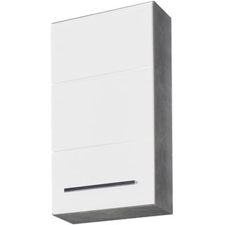 trendteam smart living - Hängeschrank Wandschrank - Badezimmer - Nano - Aufbaumaß (BxHxT) 32 x 61 x 21 cm - Farbe Beton Stone mit Weiß Hochglanz - 184650135