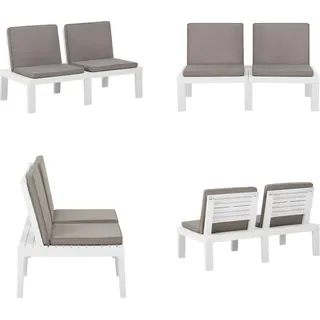 vidaXL Garten Lounge Bank mit Auflagen Kunststoff Weiß - Gartenbank - Gartenbänke - Terrassenbank - Terrassenbänke - Weiß