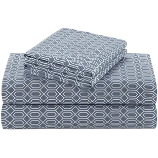Comfort Spaces Set aus 100% Baumwolle, atmungsaktiv, leicht Moderne, gemütliche Bettwäsche für alle Jahreszeiten, passender Kissenbezug, rauten-blau, King, 4