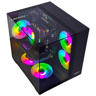 Gaming PC BLACK | NVIDIA RTX 5060 | 32GB RAM 500GB SSD | Intel 12 Core | RGB Lüfter mit Fernbedienung | Luftkühlung | WLAN 5 | Win 11 | TPM 2.0 - Schwarz