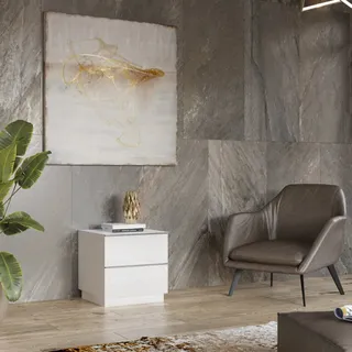 Lowboard weiß modern HOOVER-83 mit Glasfronten und Schubkästen, B/H/T: ca. 50/50/48 cm - Weiß