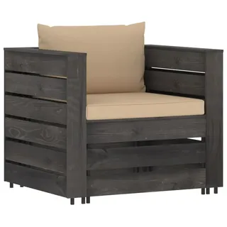 vidaXL 2-tlg. Garten-Lounge-Set mit Kissen Grau Imprägniertes Holz - Grau