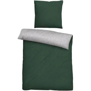 biberna Melange-Flanell Bettwäsche 0840500 Melange Uni 1x 135x200 cm + 1x 80x80 cm, dunkelgrün