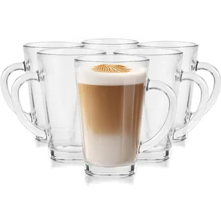 Glasmark KROSNO 1992 Gläser Set Kaffeegläser Teegläser Mit Henkel 6 Stück 300 ml Kaffee Tee Latte Glas Teetassen Glasbecher Trinkglas Spülmaschinengeeignet Iwo