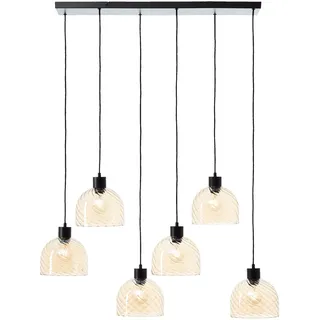 Lightbox Balken Hängelampe | 150 x 94 x 30 cm | Vintage Pendelleuchte mit bernsteinfarbenen Glas Lampen-Schirmen & kürzbarem Kabel | E27 | Esszimmer-Lampe aus Metall/Glas in Braun/Schwarz